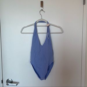 Seamless blue halter bodysuit